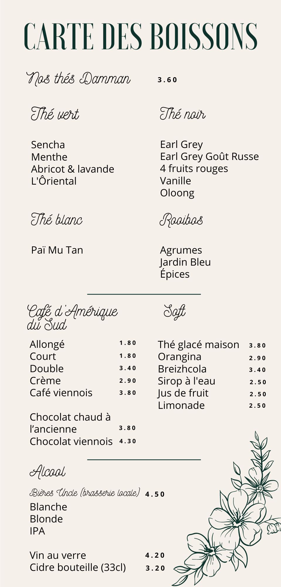 Formule du midi - Carte boissons